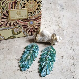 House of Harlow 1960 Green Palm Leaf 14kt Gold Pleated Earrings